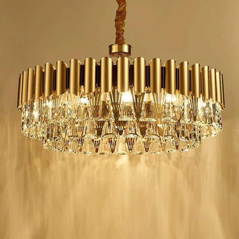 Almenno San Salvatore | Luxury Drum Gold Crystal Chandelier For Living Room