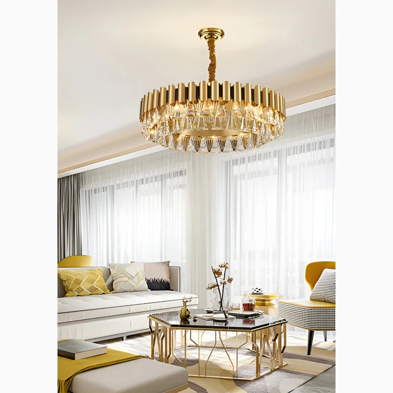 Almenno San Salvatore | Luxury Drum Gold Crystal Chandelier For Living Room