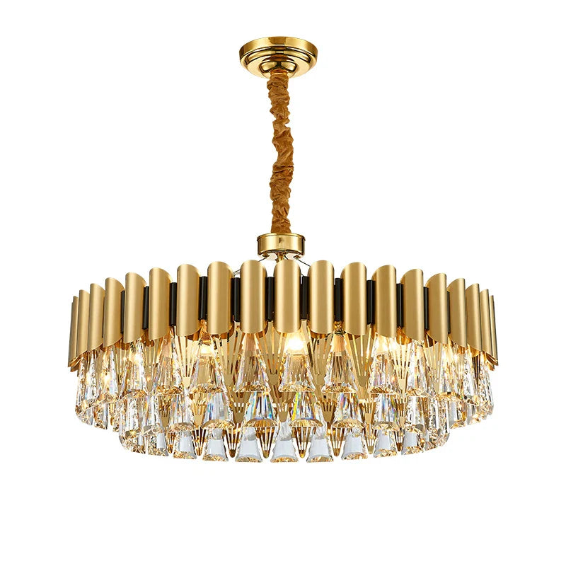 Almenno San Salvatore | Luxury Drum Gold Crystal Chandelier For Living Room