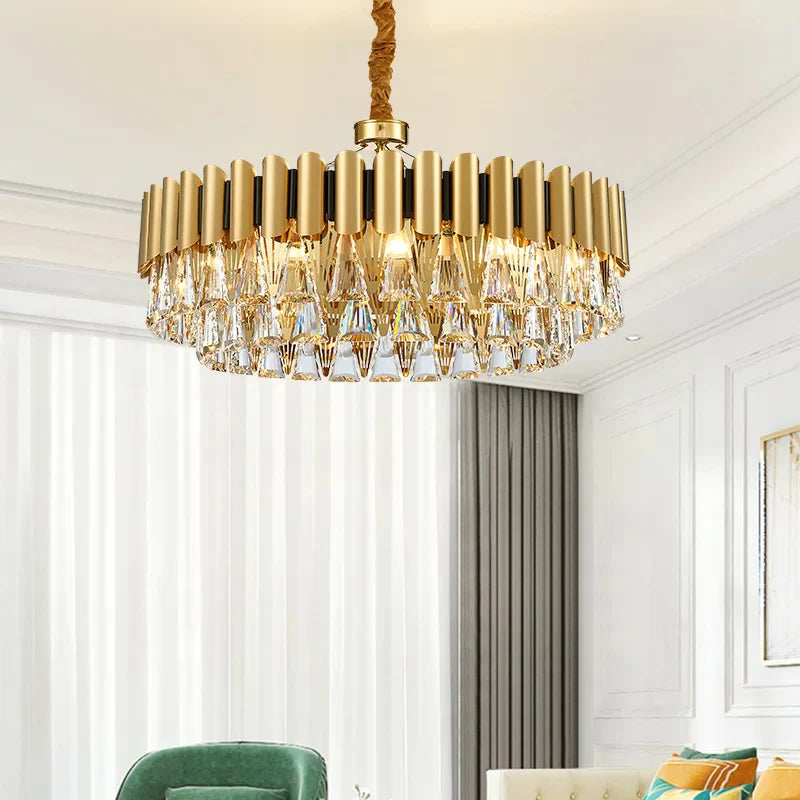 Almenno San Salvatore | Luxury Drum Gold Crystal Chandelier For Living Room