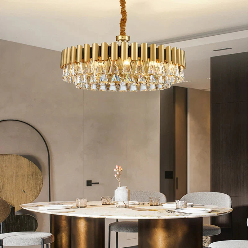 Almenno San Salvatore | Luxury Drum Gold Crystal Chandelier For Living Room
