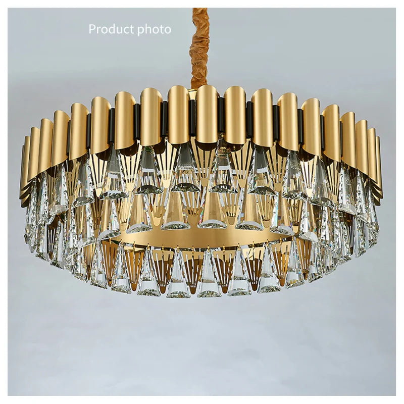 Almenno San Salvatore | Luxury Drum Gold Crystal Chandelier For Living Room
