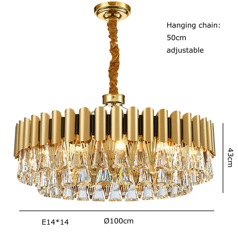 Almenno San Salvatore | Luxury Drum Gold Crystal Chandelier For Living Room
