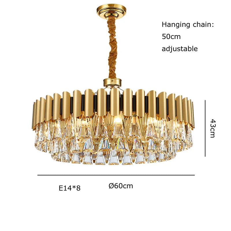 Almenno San Salvatore | Luxury Drum Gold Crystal Chandelier For Living Room