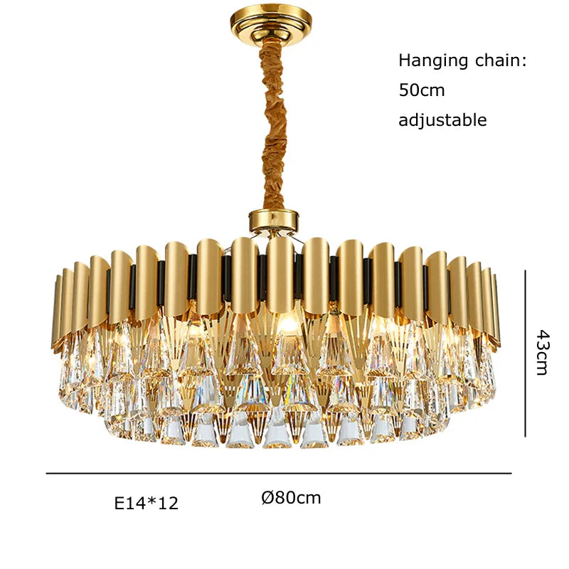 Almenno San Salvatore | Luxury Drum Gold Crystal Chandelier For Living Room