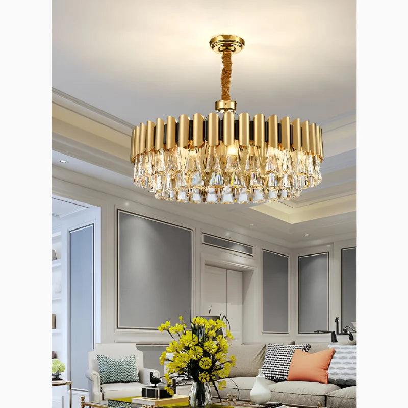 Almenno San Salvatore | Luxury Drum Gold Crystal Chandelier For Living Room