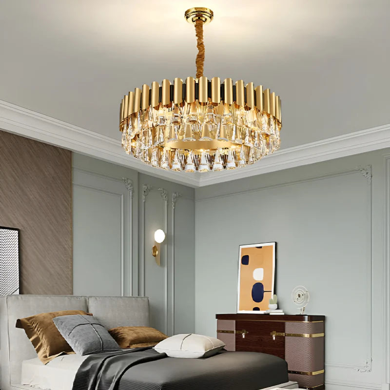 Almenno San Salvatore | Luxury Drum Gold Crystal Chandelier For Living Room