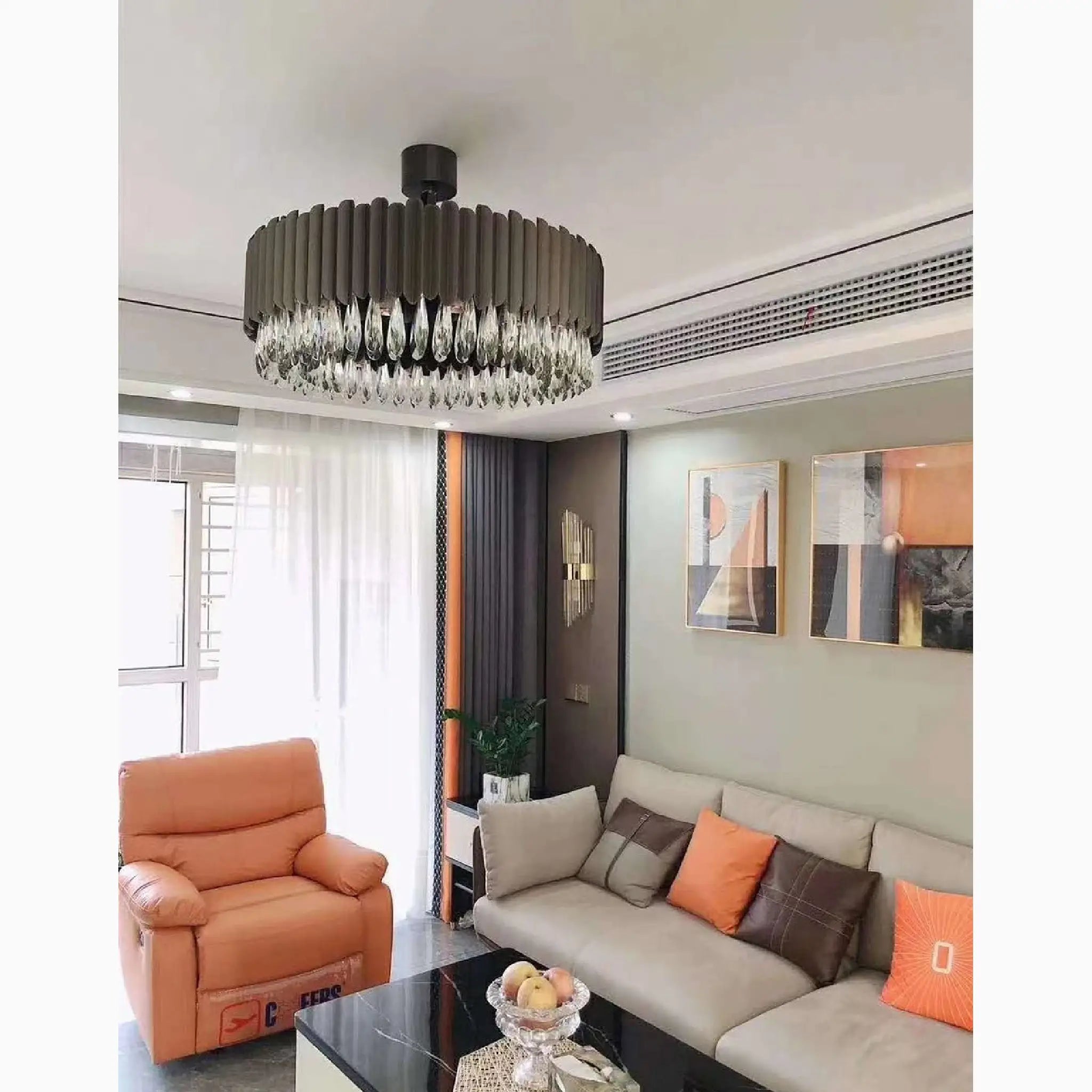 Almese | Drum Gold/Black Crystal Chandelier For Living Room
