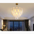 Alonte | Round Gold Modern Frosted Glass LED Chandelier for Living Room