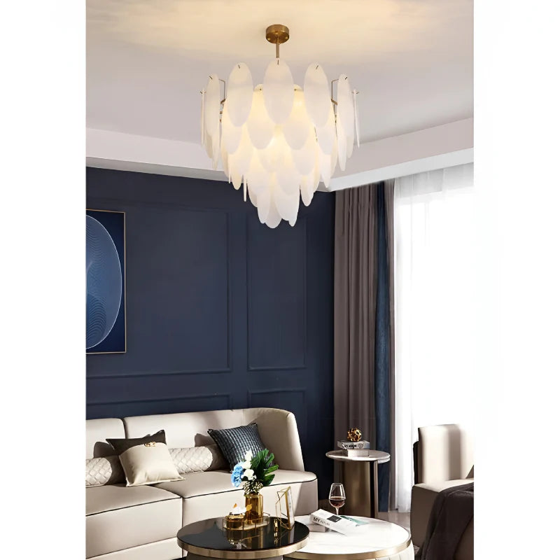 Alonte | Round Gold Modern Frosted Glass LED Chandelier for Living Room
