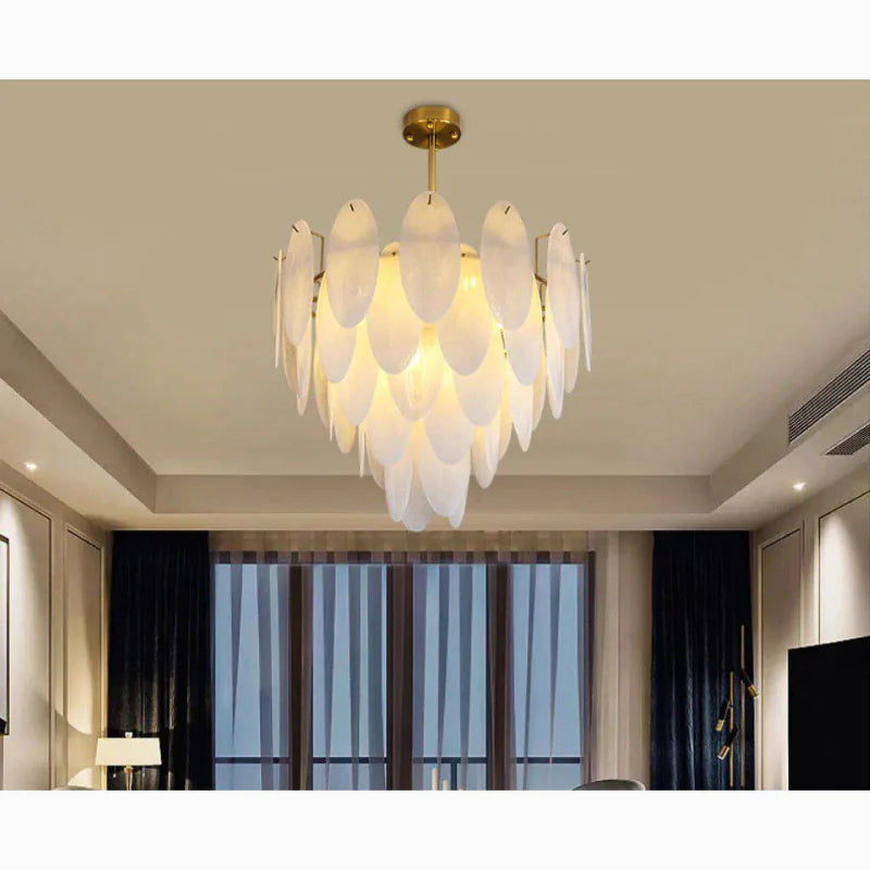 Alonte | Round Gold Modern Frosted Glass LED Chandelier for Living Room