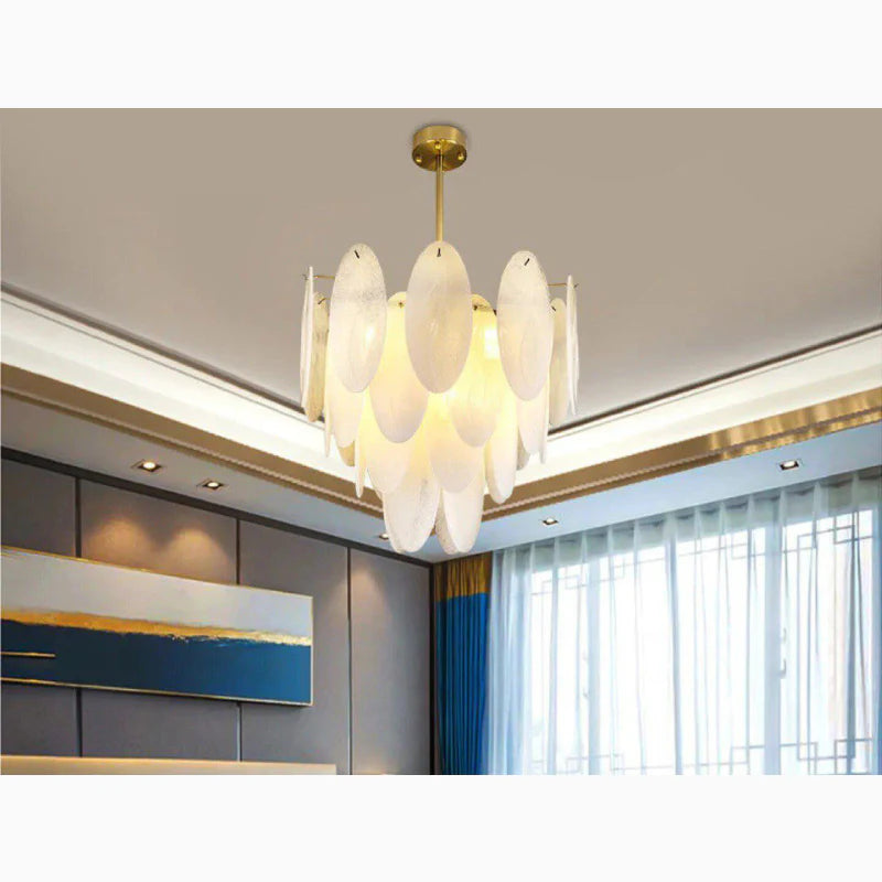 Alonte | Round Gold Modern Frosted Glass LED Chandelier for Living Room