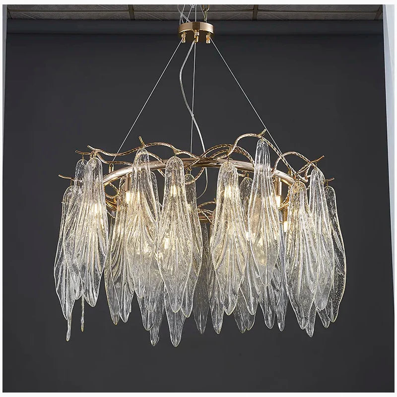 Alpette | Drum Gold Modern Crystal Glass Chandelier For Living room