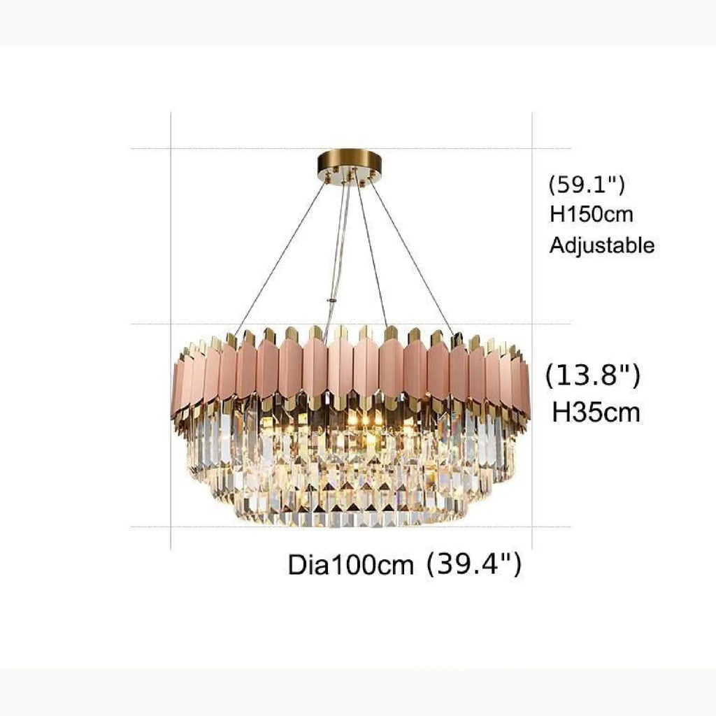 Alseno | Luxury Drum Gold/Pink Round Crystal LED Chandelier For Dining Room