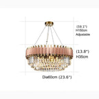 Alseno | Luxury Drum Gold/Pink Round Crystal LED Chandelier For Dining Room