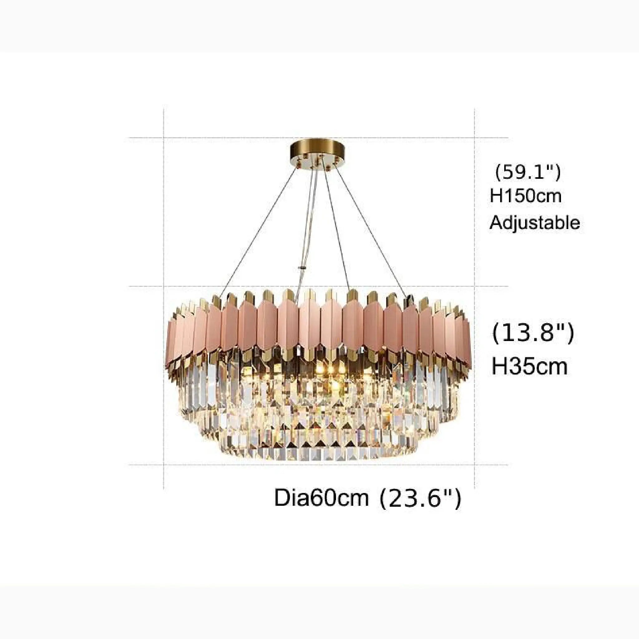 Alseno | Luxury Drum Gold/Pink Round Crystal LED Chandelier For Dining Room