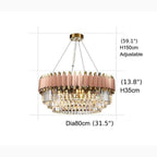 Alseno | Luxury Drum Gold/Pink Round Crystal LED Chandelier For Dining Room