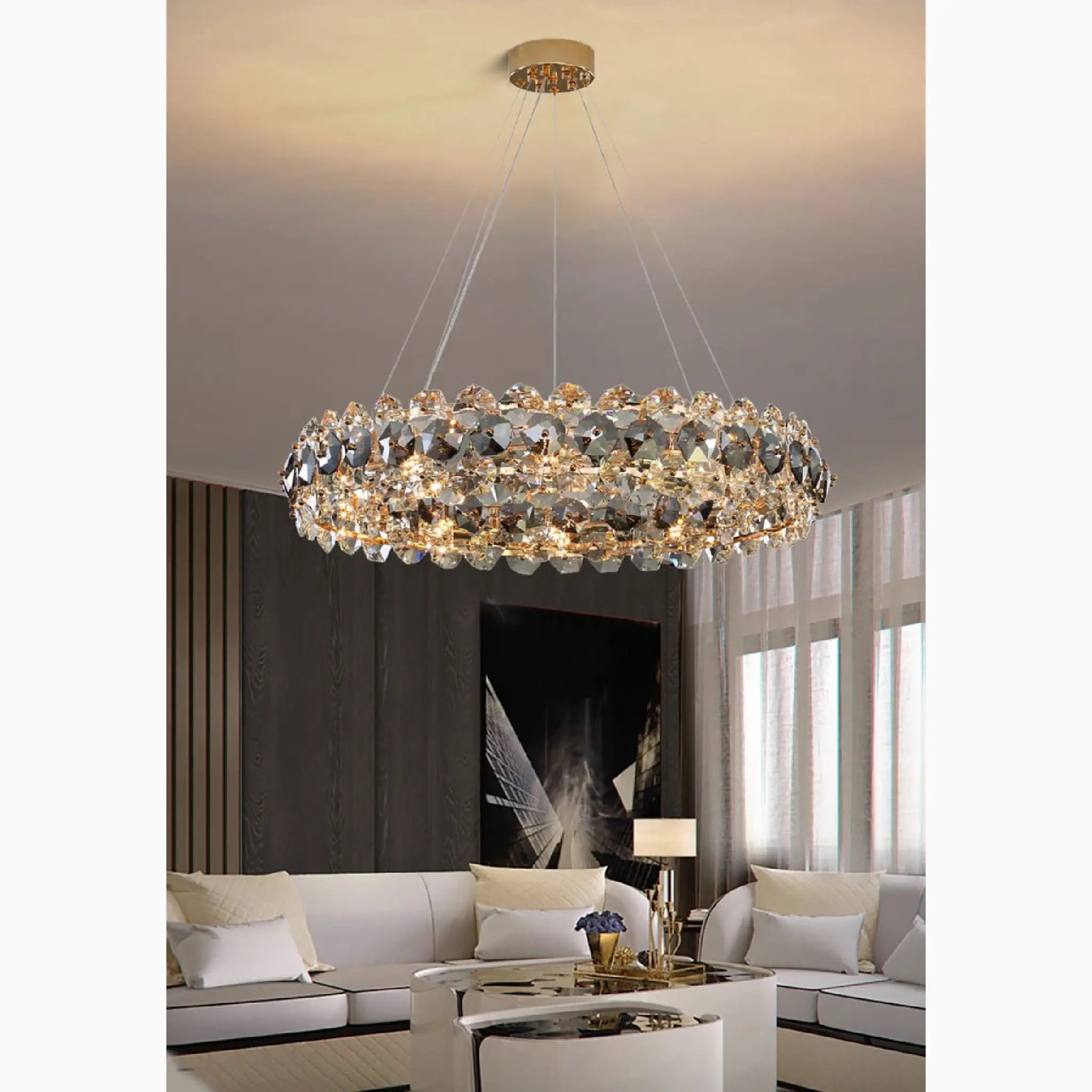 Altare | Round Gold Crystal Modern Chandelier for Living Room