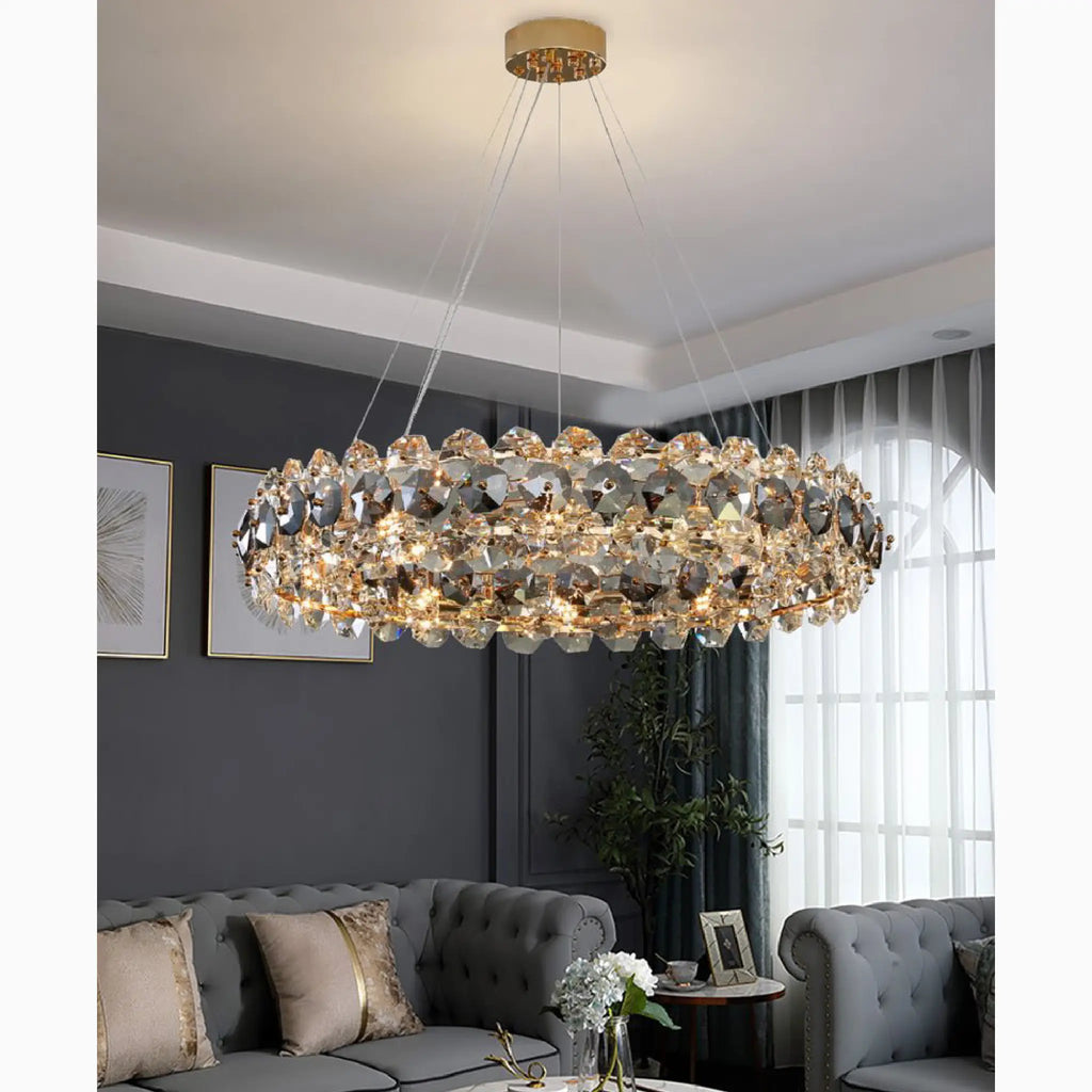 Altare | Round Gold Crystal Modern Chandelier for Living Room