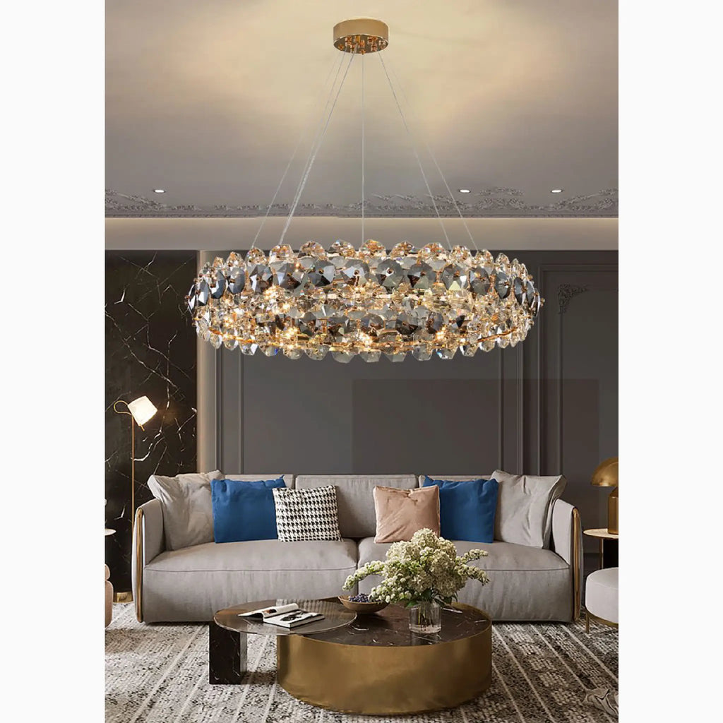 Altare | Round Gold Crystal Modern Chandelier for Living Room