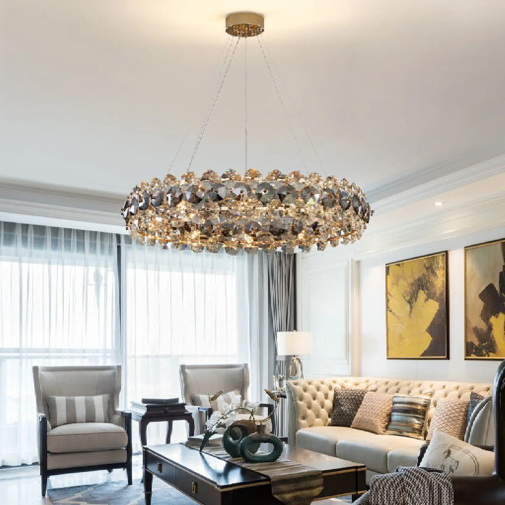 Altare | Round Gold Crystal Modern Chandelier for Living Room