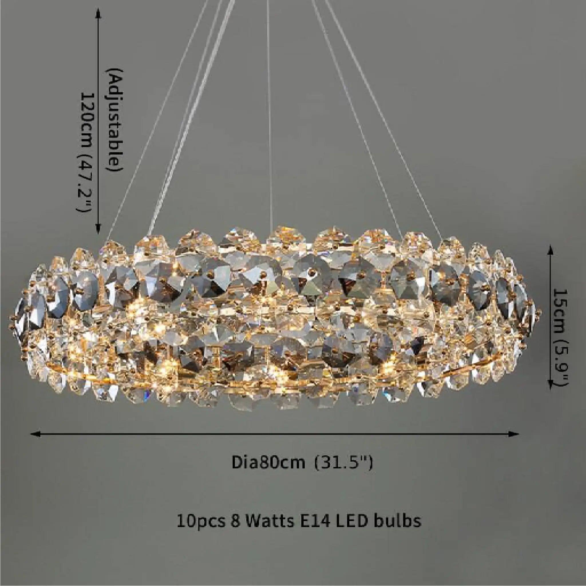 Altare | Round Gold Crystal Modern Chandelier for Living Room