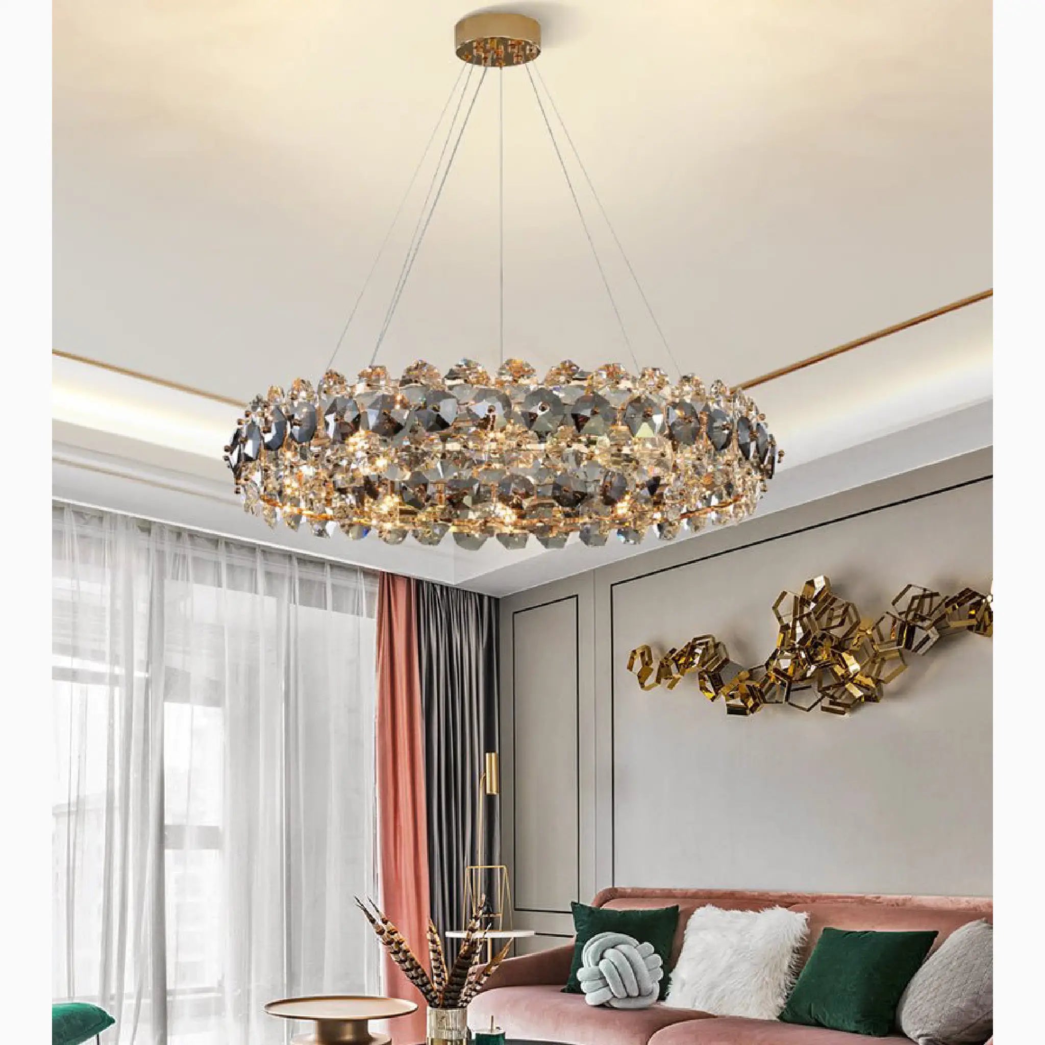 Altare | Round Gold Crystal Modern Chandelier for Living Room
