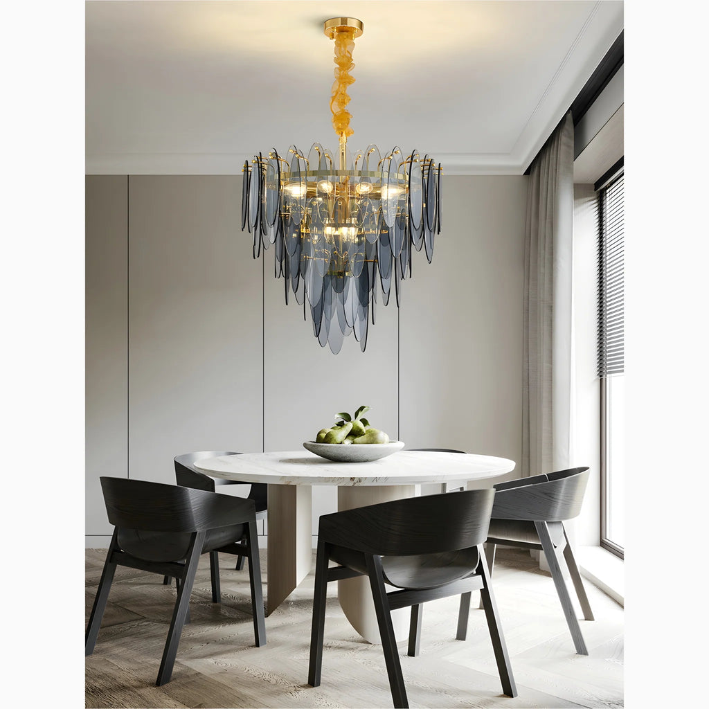 Altavilla Irpina | Round Gold Frosted/Smoke Gray/Blue Crystal Chandelier