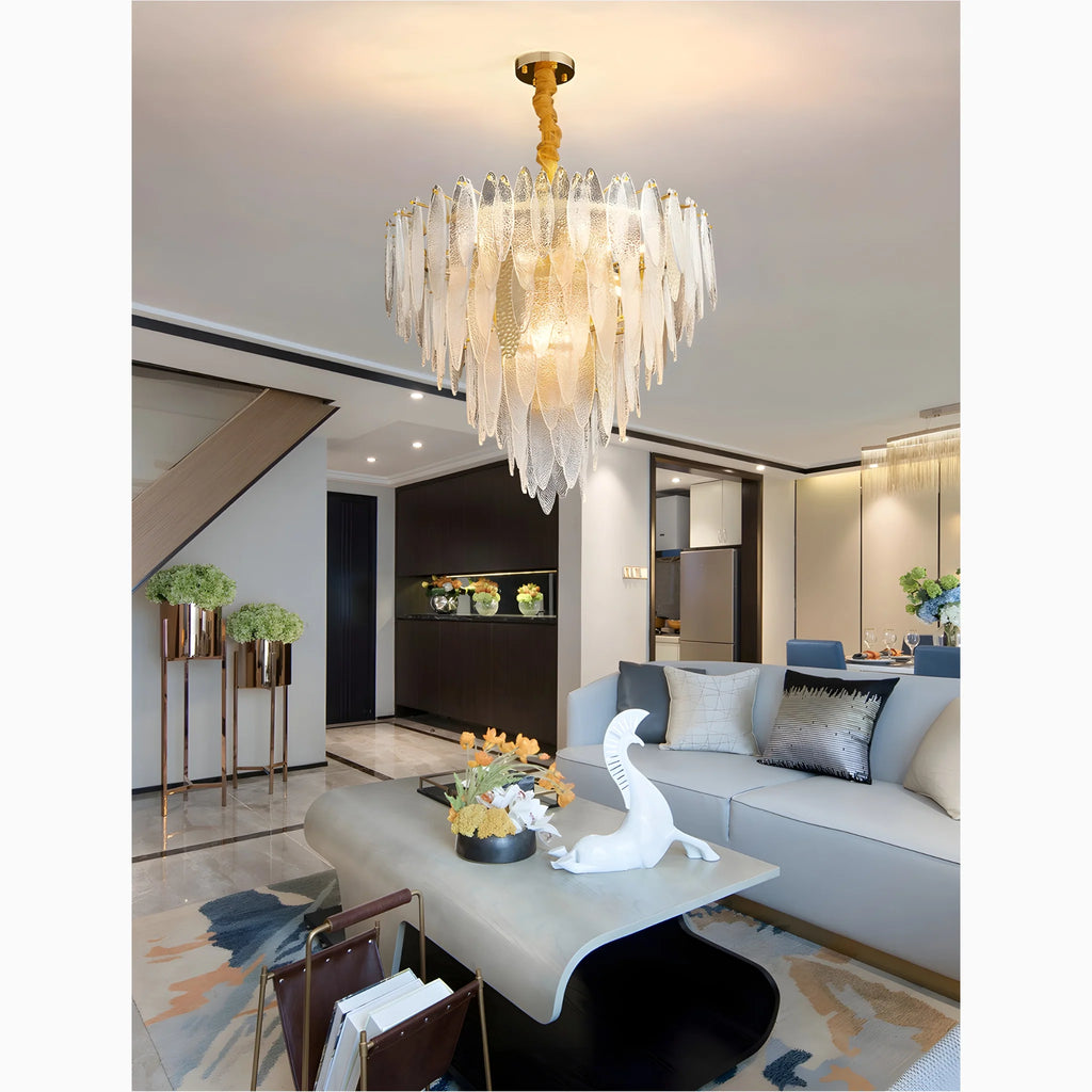 Altavilla Irpina | Round Gold Frosted/Smoke Gray/Blue Crystal Chandelier