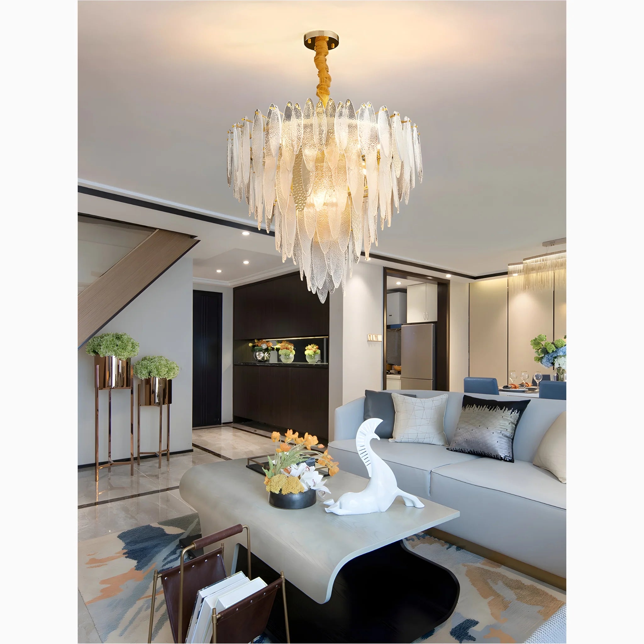Altavilla Irpina | Round Gold Frosted/Smoke Gray/Blue Crystal Chandelier