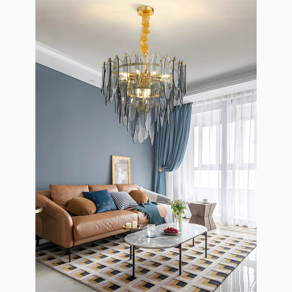 Altavilla Irpina | Round Gold Frosted/Smoke Gray/Blue Crystal Chandelier