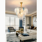 Altavilla Irpina | Round Gold Frosted/Smoke Gray/Blue Crystal Chandelier