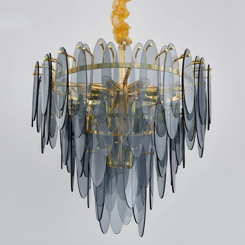 Altavilla Irpina | Round Gold Frosted/Smoke Gray/Blue Crystal Chandelier