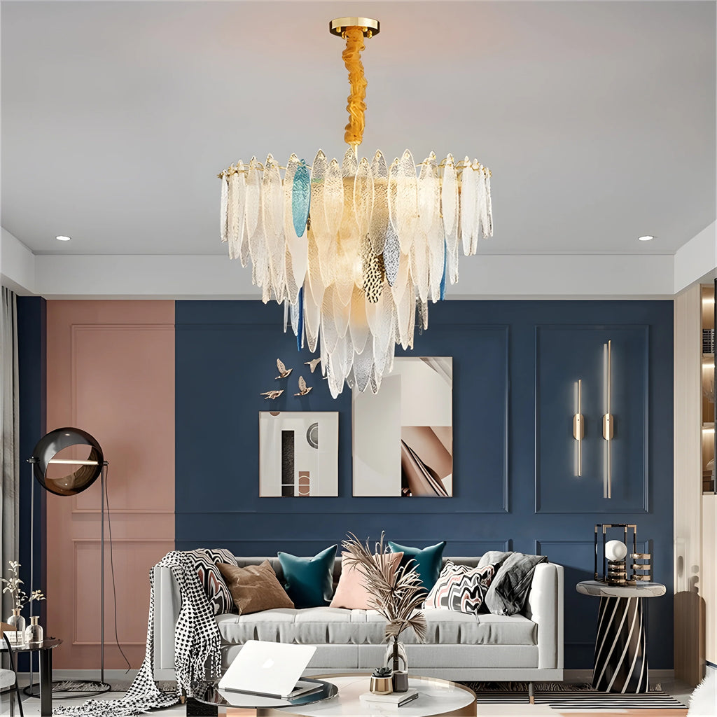 Altavilla Irpina | Round Gold Frosted/Smoke Gray/Blue Crystal Chandelier
