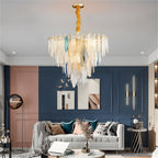 Altavilla Irpina | Round Gold Frosted/Smoke Gray/Blue Crystal Chandelier