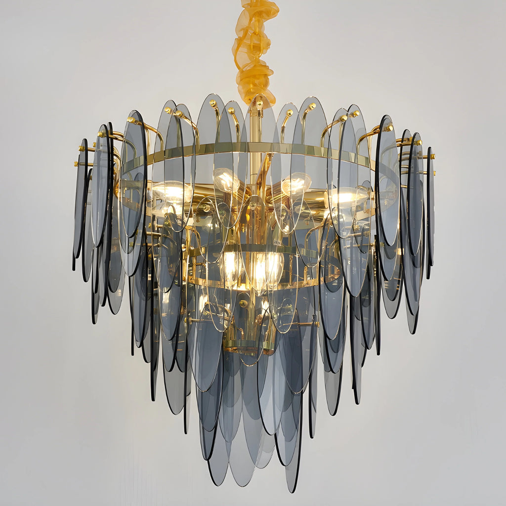 Altavilla Irpina | Round Gold Frosted/Smoke Gray/Blue Crystal Chandelier
