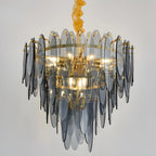 Altavilla Irpina | Round Gold Frosted/Smoke Gray/Blue Crystal Chandelier