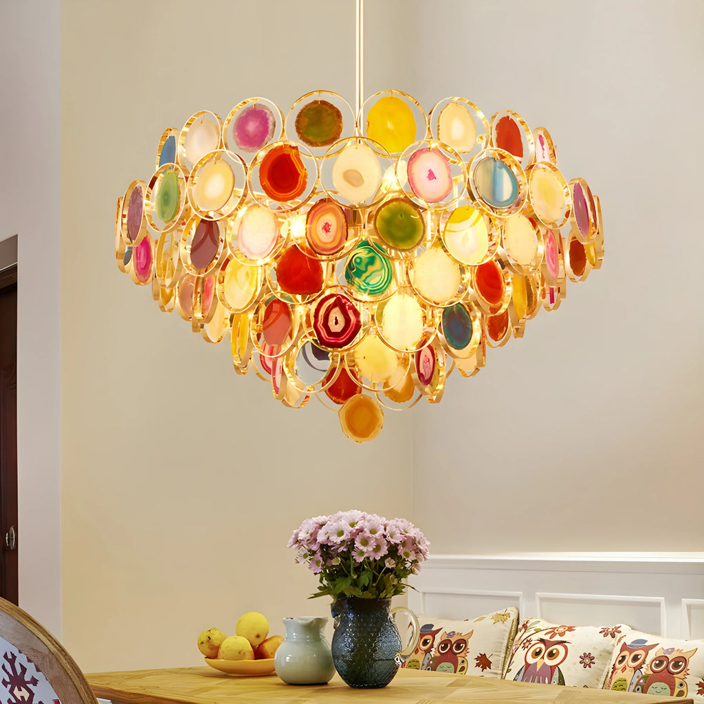 Altavilla Milicia | Gold Round Colorful Agate Stone Bohemian Style Chandelier
