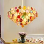 Altavilla Milicia | Gold Round Colorful Agate Stone Bohemian Style Chandelier