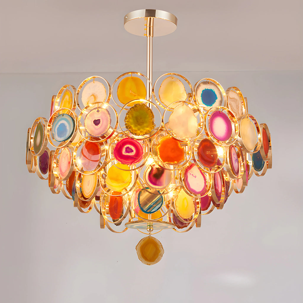 Altavilla Milicia | Gold Round Colorful Agate Stone Bohemian Style Chandelier