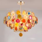 Altavilla Milicia | Gold Round Colorful Agate Stone Bohemian Style Chandelier
