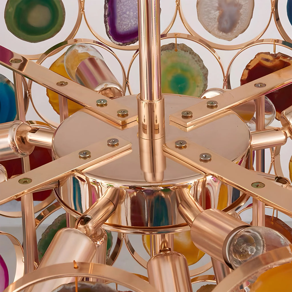 Altavilla Milicia | Gold Round Colorful Agate Stone Bohemian Style Chandelier