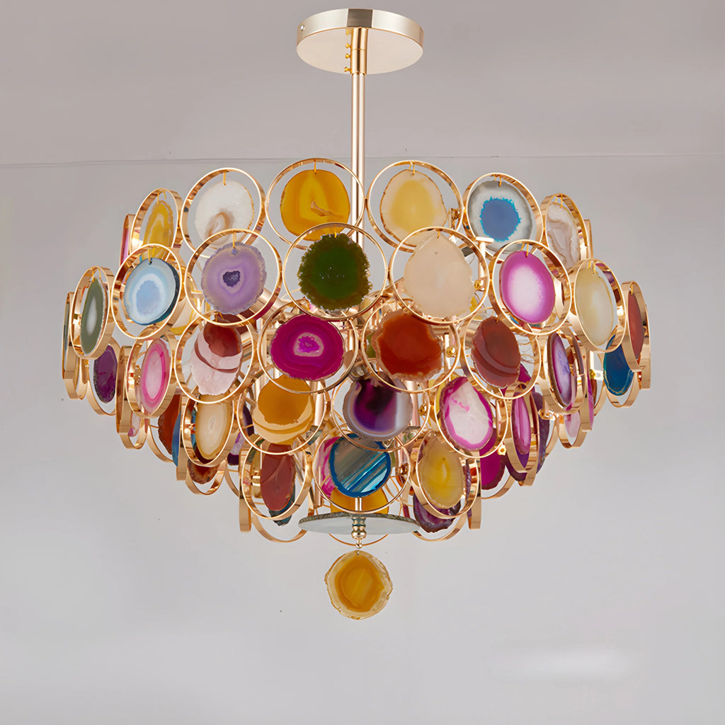Altavilla Milicia | Gold Round Colorful Agate Stone Bohemian Style Chandelier
