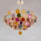 Altavilla Milicia | Gold Round Colorful Agate Stone Bohemian Style Chandelier