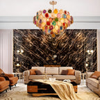 Altavilla Milicia | Gold Round Colorful Agate Stone Bohemian Style Chandelier