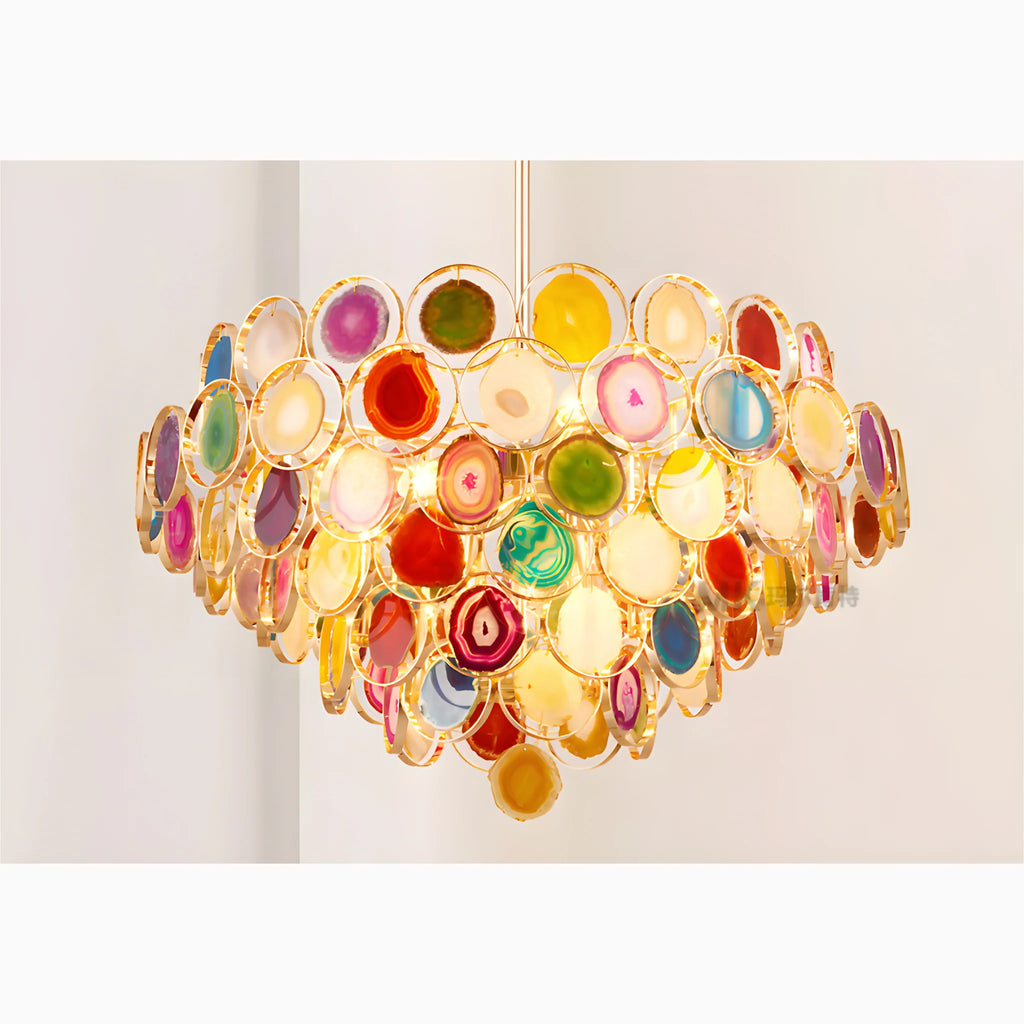 Altavilla Milicia | Gold Round Colorful Agate Stone Bohemian Style Chandelier
