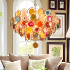Altavilla Milicia | Gold Round Colorful Agate Stone Bohemian Style Chandelier