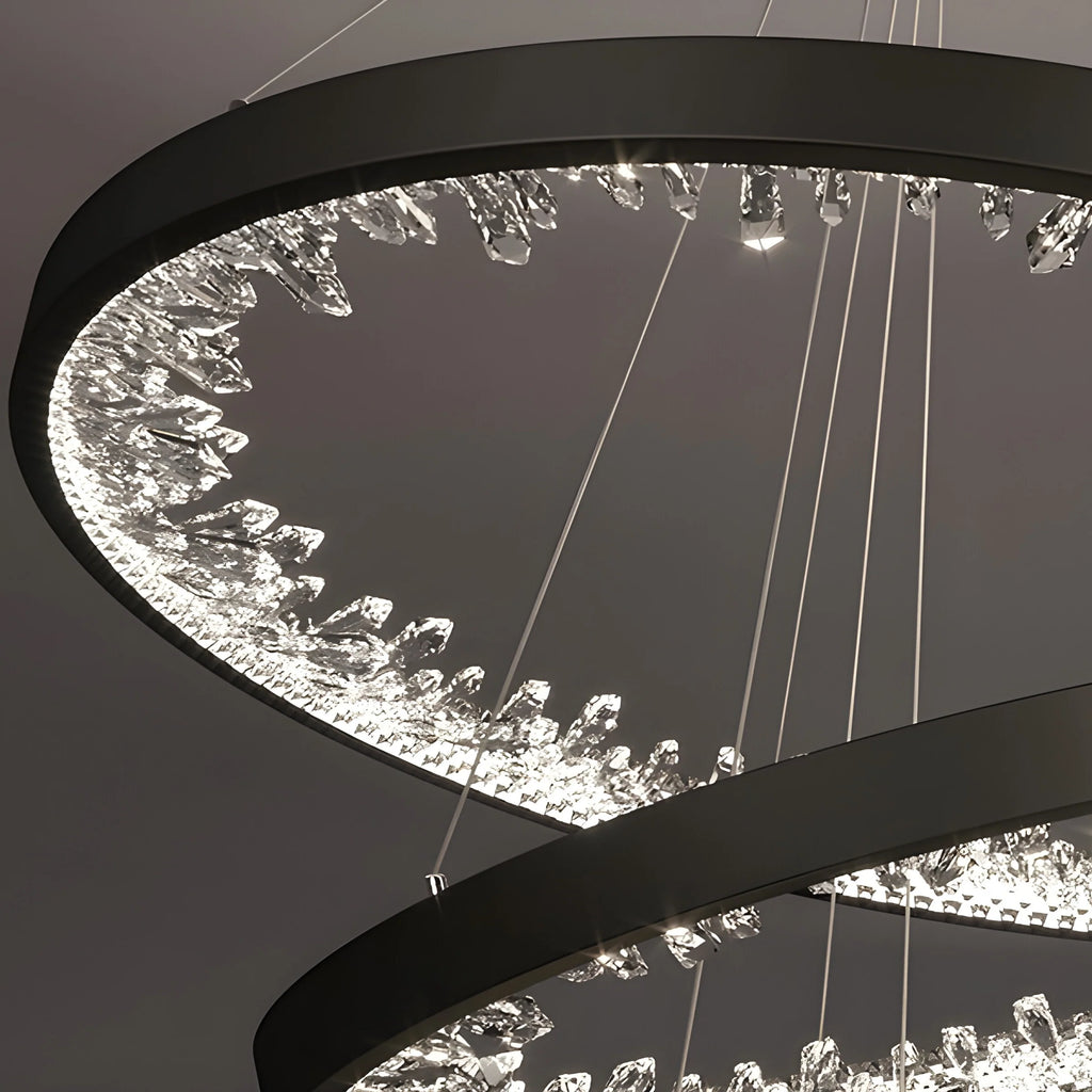 Altidona | Black Rings Modern Crystal Creative Luxury Hanging Led Chandelier