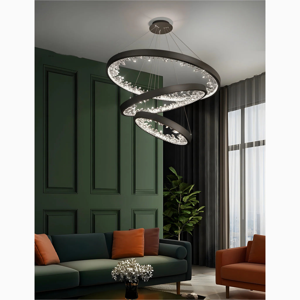 Altidona | Black Rings Modern Crystal Creative Luxury Hanging Led Chandelier