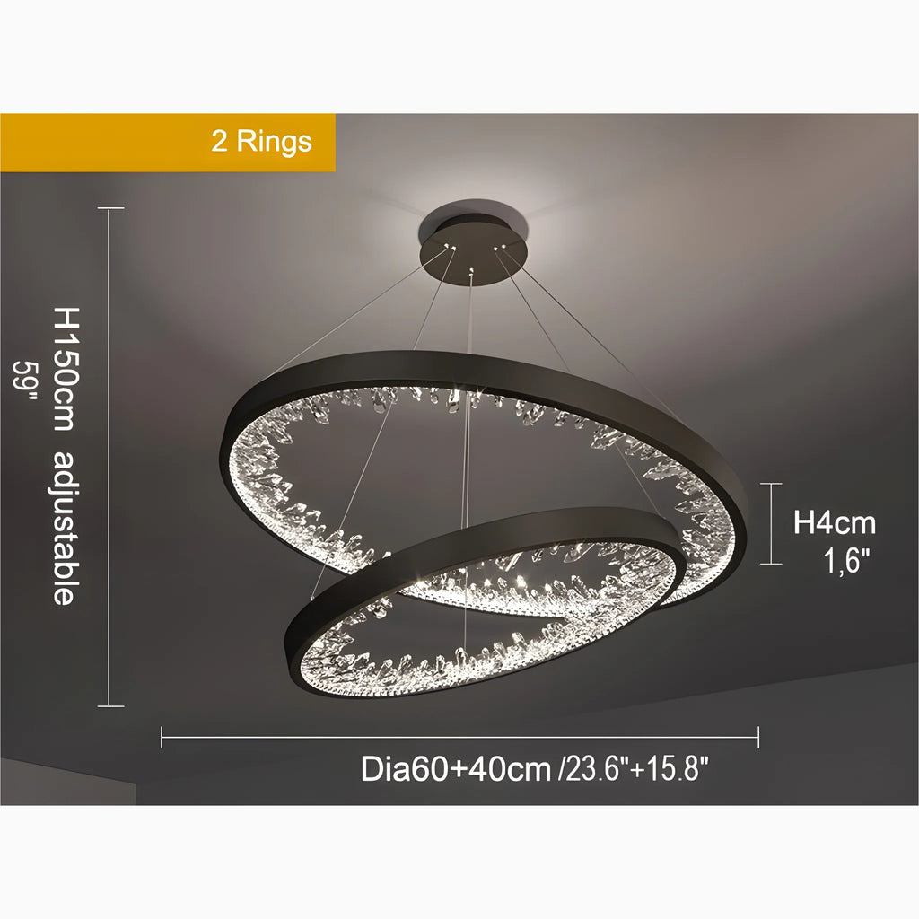 Altidona | Black Rings Modern Crystal Creative Luxury Hanging Led Chandelier
